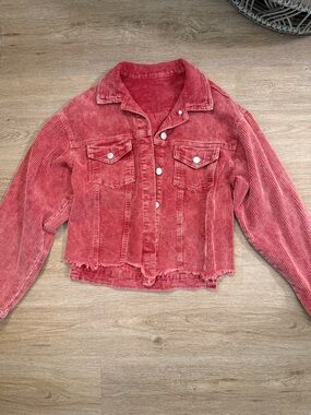 NEW Red cropped Corduroy jacket